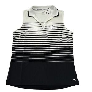 Puma MATTR Golf Polo Women M Sleeveless Barracuda Championship Striped‎ NWOT